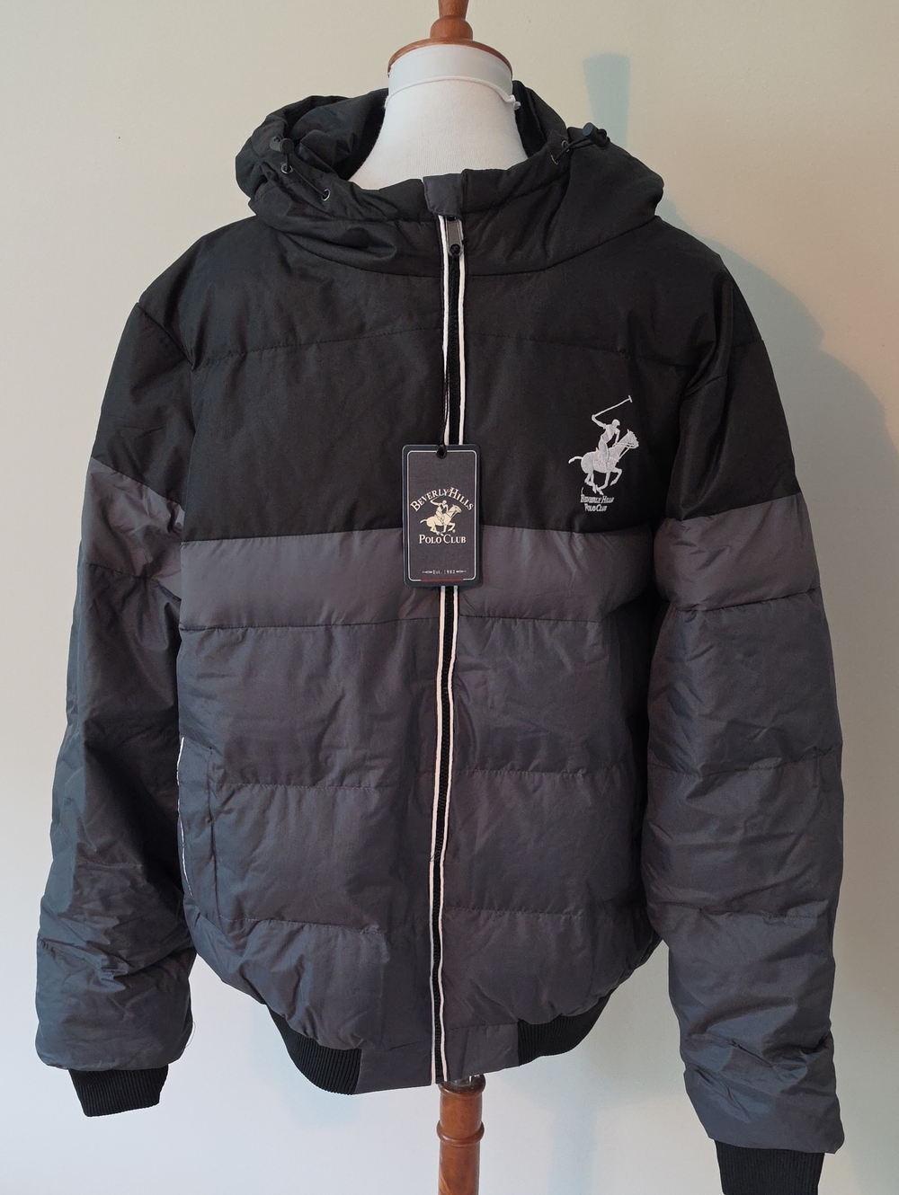 Beverly Hills Polo Club Black & Gray Hooded Puffer Jacket Brand New